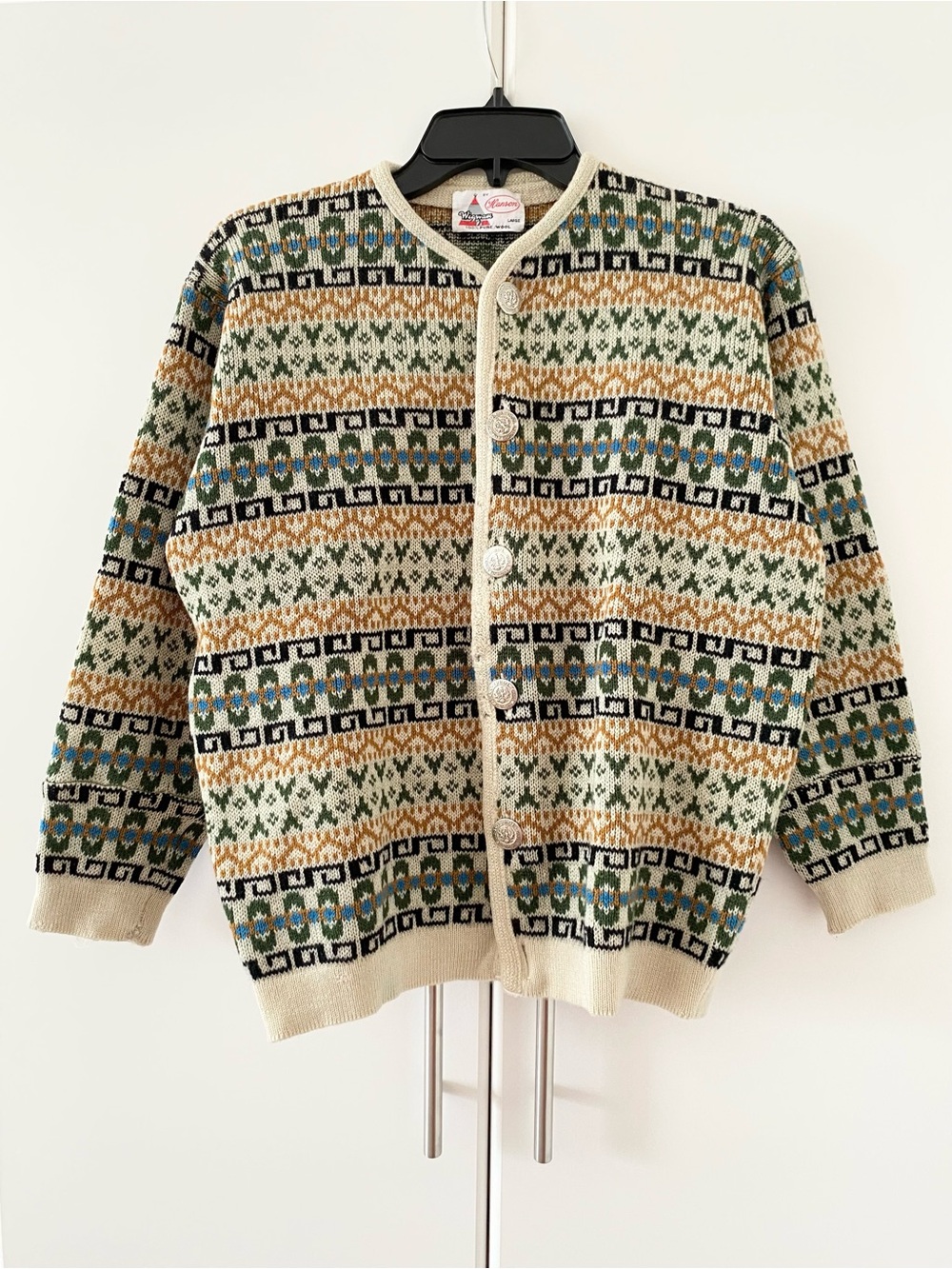 Vintage 60s Wigwam Fair Isle Knit Wool Cardigan